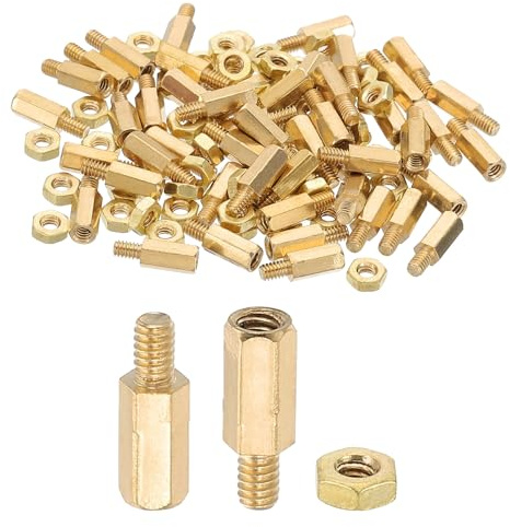 PATIKIL 100 Stücke M2X6mm+3mm Abstandsschrauben PCB Abstandshalter Golden | Schraube Mutter Sortiment Kit, Messing, Sechskant, Für PCB Computer Leiterplatte