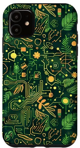 Coque pour iPhone 11 Geeky Green Circuit Board Pattern - Unique Carte Mère Art
