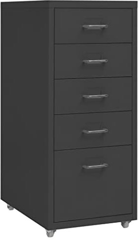 Aktenschrank mit Rollen Anthrazit 28x41x69 cm Metall,Professioneller Aktenschrank aus Metall mit 5 Schubladen für perfekte Ordnung im Büro Aktenschränke, Schränke