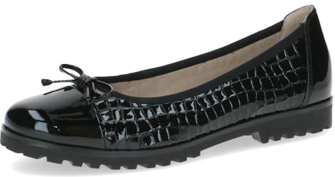 Caprice Damen Ballerinas aus Leder mit Schleife, Schwarz (Black Croco), 42 EU
