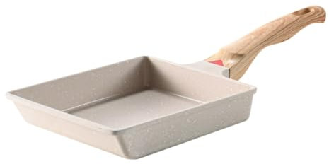 Sartén japonesa cuadrada para tamagoyaki con mango de madera y revestimiento antiadherente, incluye espátula y batidor para huevos y tortillas