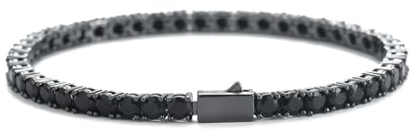 PLGMAUYT Tennisarmband Hip -hop -tennisarmband Springverschluss Schwarz 4mm Kupfer Eingelegtes Zirkon Hochzeitsfeier Männer Und Frauen Armband-4mm Schwarz-7 Zoll (18 cm)