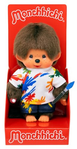 Sekiguchi- Monchhichi 203826-Monchhichi Original niño Artista, Peluche de Aproximadamente 20 cm de Altura, Fabricado en Felpa marrón, Multicolor, One Size (203826)