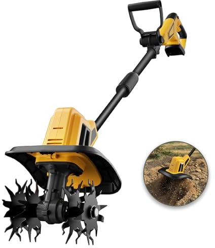 Cordless Garden Tiller Cultivator Compatible with Dewalt 20V MAX Battery(Tool Only), 270 RPM Electric Rototiller, 48 Steel Tines, 8.7 Tilling Width, 6.3 Depth, Rotary Tiller for Lawn/Gardening/Soil