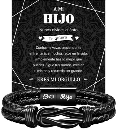 TERRISHE Regalos Originales para Hombre Regalo para Hijo Hombre Pulsera De Cuero Regalo Tallado para Hijo con Nudo Infinito Regalos de Cumpleaños de Graduación para Hijo Adolescentes Navidad