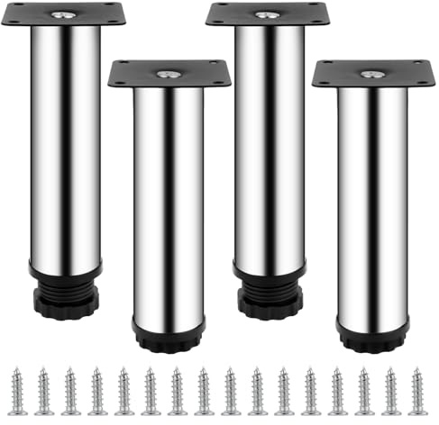 15 cm/5.91 Furniture Legs, 4 Pcs 0-10 mm/0-0.39 In Adjustable Table Legs for Bed Desk Sofa Chair Cupboard Breakfast Bar Kitchen Unit Coffee Table Cabinet Legs Support Feet(Stainless Steel)