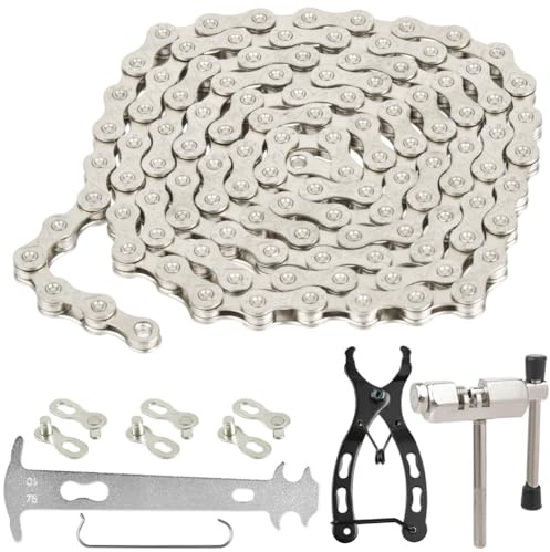 BATINO Fahrradkette 6/7/8-Fach Fahrrad Kette 1/2 x 3/32 Inch 116 Glieder Fahrradketten Edelstahl Werkzeug mit Kettenbrecher, Fahrradkette Zange, 3 Paar Kettenschloss für Rennrad Mountainbike