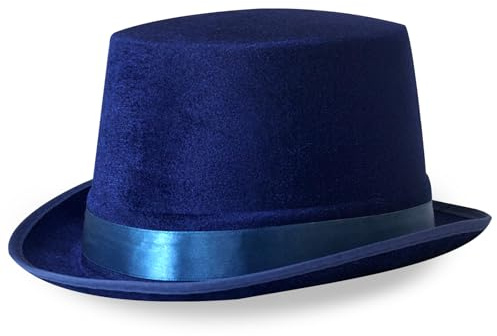Wildarms Cappello a cilindro nero da uomo per feste da mago nero per adulti Cappelli per costume vittoriano per cosplay Halloween Mardi Gras taglia unica blu