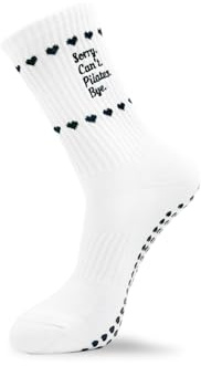 grippyglow Grip Socks Yoga, Barre, Anti-Rutsch Pilates Socken aus Baumwolle mit Grip in Herzform - Schwarz Weiß - Gr. 36-41 - Sorry.Cant.Pilates.Bye