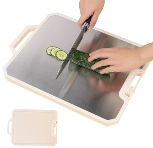 Chopping Boards for the Kitchen, Stainless Steel Chopping Boards, Double-Sided Kitchen Tool with Handle, Juice Groove and Garlic Grating for Fruit, Bread