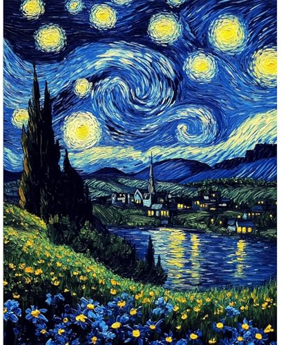 DAERLE Pintar por Numeros Adultos, Noche estrellada, DIY Painting by Numbers Kits, Cuadros para Pintar por Numeros Pinturas Acrilicos, decoración para el hogar 40x50cm Sin Marco