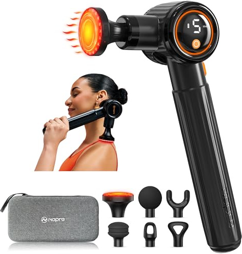 Pistola Massaggio Muscolare con Calore e Luce Rossa,Prolunga Manico e 3 Angoli Regolabili, Pistola Massaggiante a Percussione,Massage Gun Massaggiatore Muscolare,Regalo Uomo Donna per Compleanno,Nero