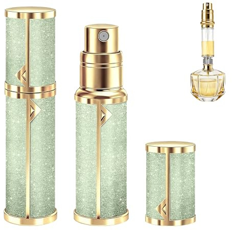 EYECURL Parfümzerstäuber für Unterwegs Nachfüllbar, Parfüm Abfüller 5ml | Vakuum-Dichtung, Sprühflasche, Feiner Nebel, Aluminium, 2 Adapter, Tropfsicher & Praktisch für Reise&Alltag, Jadegrün