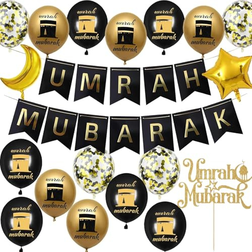 Umrah Mubarak Deko, 22-teiliges Set Für Islamische Feste, Inklusive Goldener Mond Und Sterne, Perfekt Für Umrah Geschenke Und Ramadan Deko