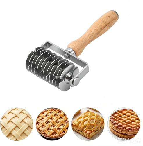 KOSLEOW Rodillo Cortador de Hojaldre en Acero Inoxidable, 130 mm con Mango de Madera para Decorar Pizza, Empanadas y Galletas