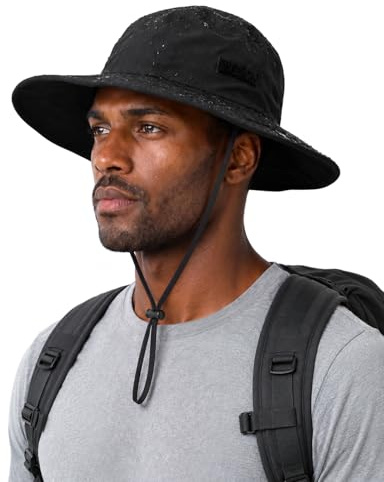 Zylioo XXL överstor boonie solhatt för män och kvinnor, bredbrätte vattenavvisande hatt med hakrem, utomhusvandring, fiske och strandhatt, Svart, XL-XXL