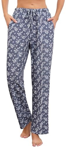 Vlazom Pantalones de Pijama para Mujer con Bolsillos y Cordón, Estampado Floral, Pierna Ancha Larga, Pantalones de Lounge Elásticos(3XL,Patrón)