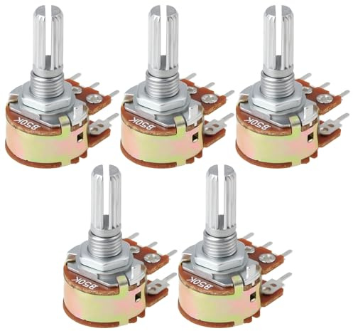 eMagTech Rotierendes Dual-6-poliges Audio-Einstellpotentiometer, B50K-Achse, 13 mm, passend für Stereo-Lautstärkeregler, Synthesizer, 5 Stück