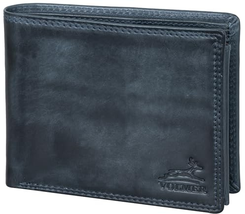 Fa.Volmer Leder Geldbörse Herren VO11 RFID, Night Blue | RFID-Schutz, extra-stabile Doppelnaht, 9 Fächer für Kreditkarten, Querformat