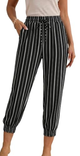 YUTILA Pantalones capri para mujer, pantalones de verano 7/8, ligeros con estampado a rayas, elásticos, con bolsillos