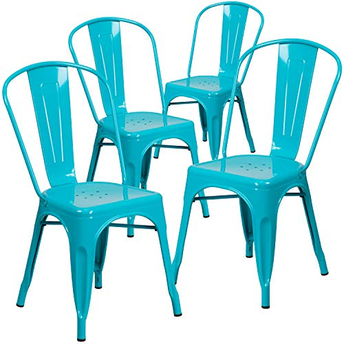Flash Furniture Stapelbarer Metallstuhl für drinnen und draußen, 4 Stück, Kristallblaugrün, 4 Stück