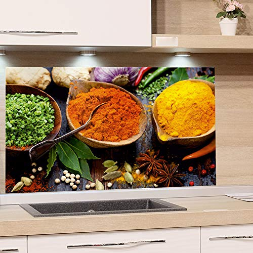 GRAZDesign Nischenrückwand Glas Orientalische Gewürze Spritzschutz Herd Gasherd Küchenbilder Küchenrückwand Glas Küche, Glasrückwand, 100x50cm