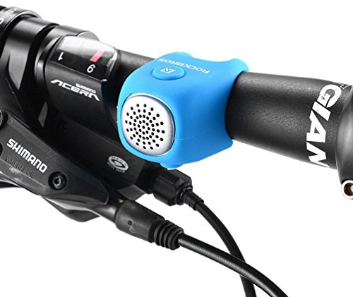 ROCKBROS Sonnettes Électrique Vélo, Klaxon Vélo Électronique, Mini Avertisseur Sonore Cloche E-Bell Étanche Bell 80dB, Universelle Fixation Élastique en Silicone Bleu