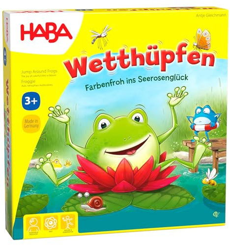 HABA Wetthüpfen – Würfelspiel für Kinder ab 3 Jahren mit Pop-up-Seerosen & Spielvarianten, Fördert Zählen & Motorik, 2-4 Spieler – 1305272001
