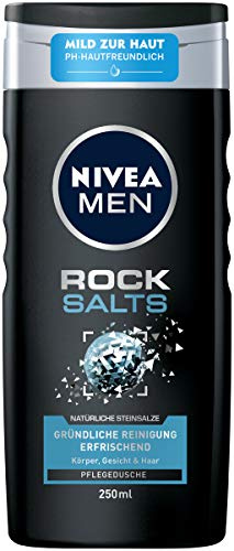 NIVEA MEN Rock Salts Pflegedusche (250 ml), erfrischendes Duschgel mit natürlichen Steinsalzen, pH-hautfreundliche Dusche für Körper, Gesicht und Haar