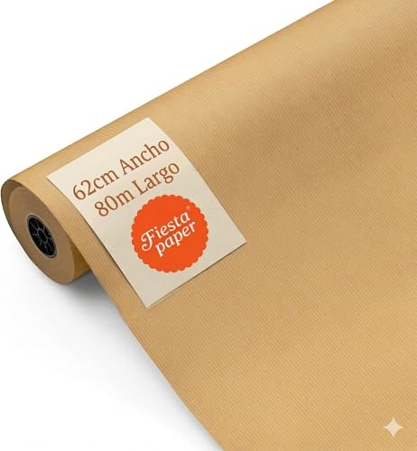 Rollo de Papel Kraft Liso Embalaje Verjurado 62cm x 80m Bobina Grande Resistente - Multiuso Envolver Regalos Manualidades Industria - FP Fiesta Paper