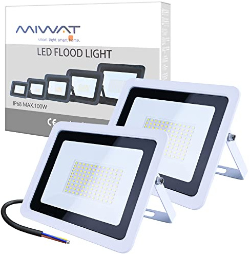 MIWATT 2 Stücke 100W LED Ultra dünn Strahler Außen, 7200LM Superhell LED Fluter, IP68 Wasserdicht Außenstrahler Flutlicht, Flutlichtstrahler für Hof, Garage, Sportplatz