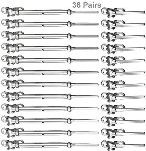WAYSKA 36 Pairs Stainless Steel Cable Railing Kit Fit 1/8 Wire Rope, Angle 180°Adjustable Swage Toggle Turnbuckle Tensioner and End Fitting, T316 Marine Grade Cable Railing Hardware for Wood Post