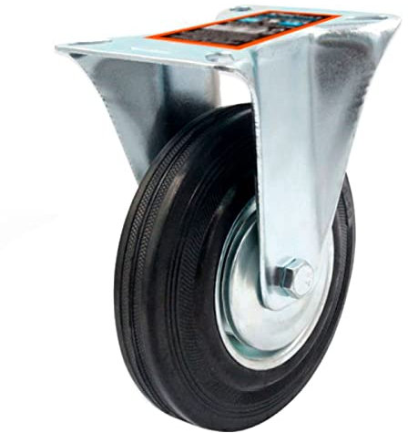 Tradineur Roulette fixe pour meubles 5 en fer et caoutchouc avec plaque de montage, roue de transport pour charges lourdes, industriel, Ø 120 mm