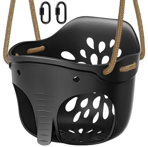 SELEWARE Babyschaukel Outdoor Zubehör, hohe Rückenlehne, volle Eimer-Schaukelsitze mit verstellbarem Seil und 4 Karabinern, niedliches Elefanten-Design, 600 Pfund Kapazität