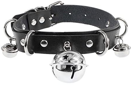 Borsgye Leder Choker Halskette Damen Gothic Punk Rock Halsband PU Leder Choker Kette Einstellbar Band Kragen Breit Verstellbar Halskette - Glocke Halsband AW Schwarz