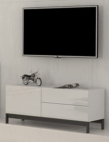 möbelando TV-Lowboard HiFi Element Unterschrank Fernsehtisch Rack Schrank Mercogliano II Weiß Hochglanz