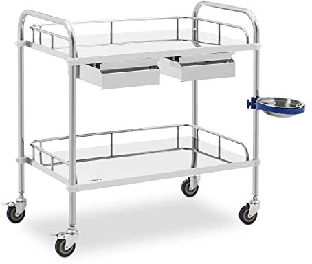 Steinberg Systems SBS-LF-132 Laborwagen Edelstahl 2 Ablagen je 74 x 44 x 13 cm 2 Schubladen 20 kg Aufbewahrungswagen
