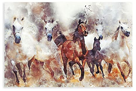 MOIT Laufende Pferde, Aquarellkunst, Leinwand, Poster, Wandkunst, Dekoration, Bild, Gemälde für Wohnzimmer, Schlafzimmer, Dekoration, Rahmen-Stil, 40 x 60 cm