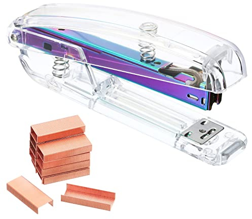 PATIKIL Acrylic Stapler Set, Portable Stylish Manual Effortless Desktop Stapler with 2000 Pcs 24/6 Staples for Classroom Home Office Desk, Rainbow