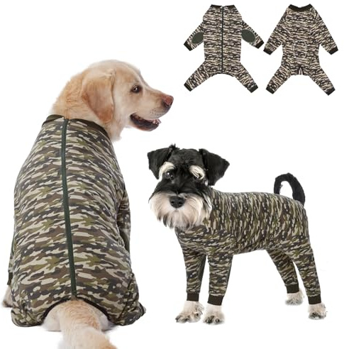 Yeapeeto Einteiler für Hunde, zur Erholung, für große und mittelgroße Hunde, Schlafanzug, Ganzkörper für Haarausfall, Allergien, Anti-Lecken, Wundschutz, Kegel-Alternative (XL, Tarnung)