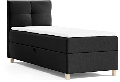 Sofnet Boxspringbett Candy Mini mit Bettkasten und Topper - Jugendbett, Kinderbett, Einzelbett mit Bonell-Matratze und Topper, Bett mit Holzfüße (Schwarz (Soro 100), 100 x 200 cm)