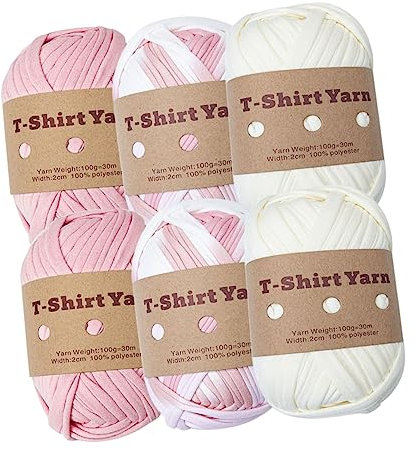 Baoblaze Knitting Yarn Set 6Pcs T-Shirt Yarn Elastic Crocheting Projects Chunky Yarn Spaghetti Yarn for Bags Throw Blanket Crochet Carpets Home Decor (Set D)