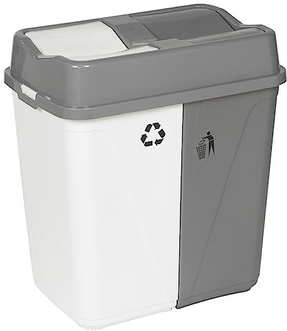 URBNLIVING 100L Duo Kitchen Bin Waste Garbage Can 2 Compartments With Bas Connectors (White/Grey)