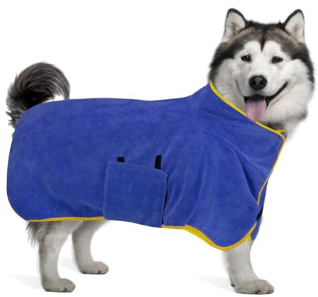 Hundebademantel aus Mikrofaser Hundehandtuch für große Hundedusche Zubehör Bademantel Hund Mittelgroße Hundetrockenmantel für Kleine Hunde Schnelltrockend Super Saugfähig (XL, Blau)
