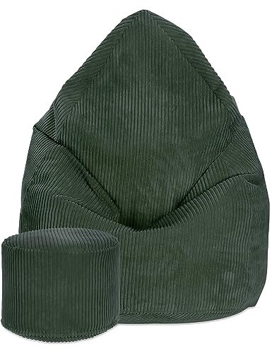DreamRoots Sitzsack Cord Erwachsener Sitzsäcke Jugendlicher Teenager 80x80x120cm - Sitzsack mit Füllung, Hocker, Lehne und Bezug - Bean Bag Chair - Sitzkissen Boden - Chill Sack
