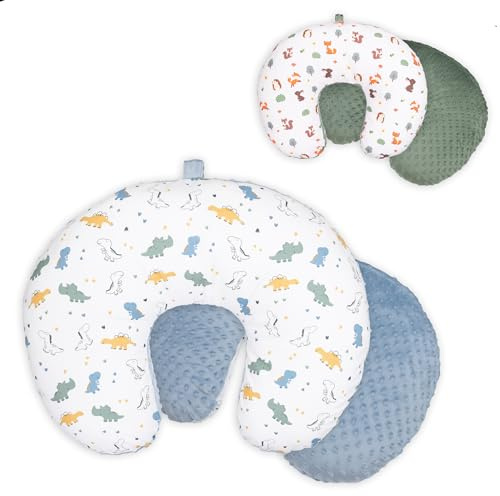 Doppelseitiges Baby-Stillkissenbezug-Set – weicher Unisex-Stillkissenbezug für Mädchen und Jungen mit Aufhängeschlaufe – Mehrzweck-waschbarer, schnell trocknender Schonbezug mit wasserdichtem Futter –