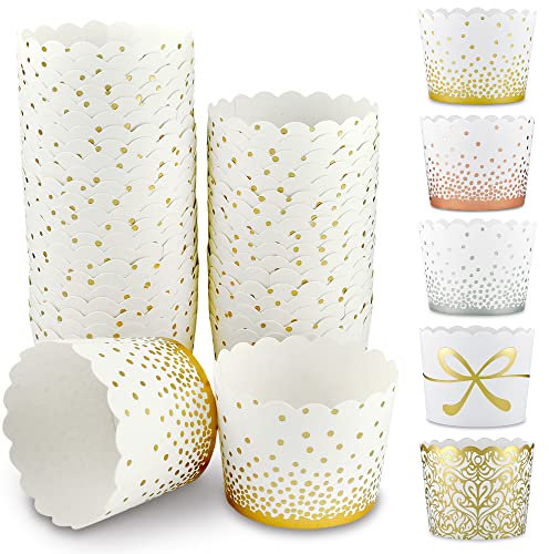 Frau WunderVoll® 100 Muffin Backformen weiß, Gold Punkte, Durchmesser 5 cm/Muffins Muffinbackform Muffinform Form Backförmchen Cupcake Formen Förmchen Papier Cupcakeformen