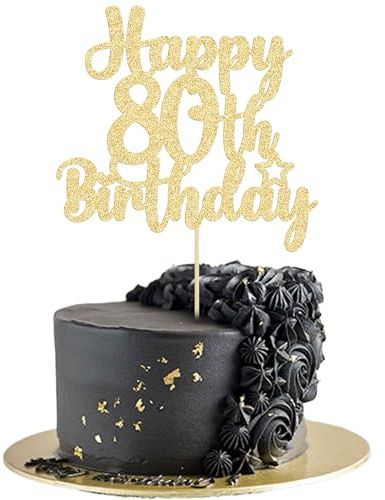 Gyufise 1Pc Happy 80th Birthday Cake Topper Glitter Cheers to 80 Years Old Birthday Cake Pick for Happy 80th Birthday Anniversary Party Cake Decorations Supplies Gold