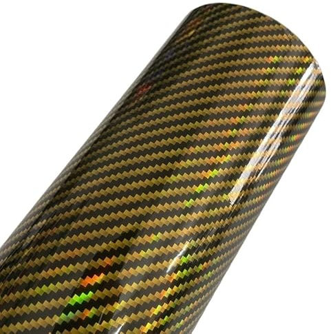 LIUCHUCHU Autofolie Matte Gold-Metallic-Vinylverpackungsfolie, holografischer Spiegel, Chrom-Gold, Autoverpackungsfolienrolle, Selbstklebender Aufkleber(Holographic Carbon,50cm x 300cm)