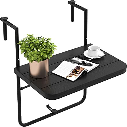 GOPLUS Table Balcon Suspendue Pliable, Petite Table Jardin ExterieurRéglable Hauteur Résistante aux Intempéries pour Balustrade Balcon,jusqu'à 30 kg, 60×62,5×84 cm (Noir)